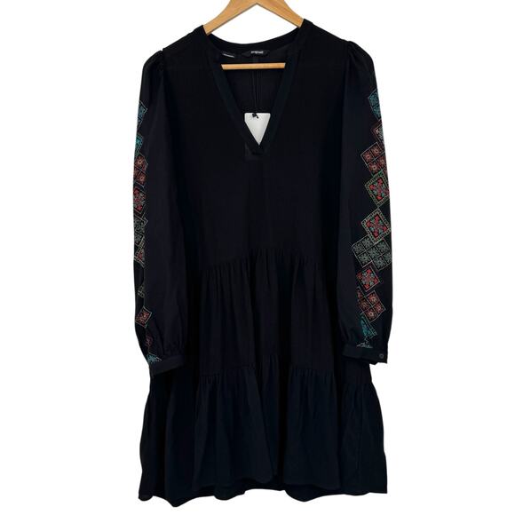 Desigual Calendula Balloon Sleeve V-Neck Tiered Mini Dress in Black Size S NWT - Picture 5 of 16